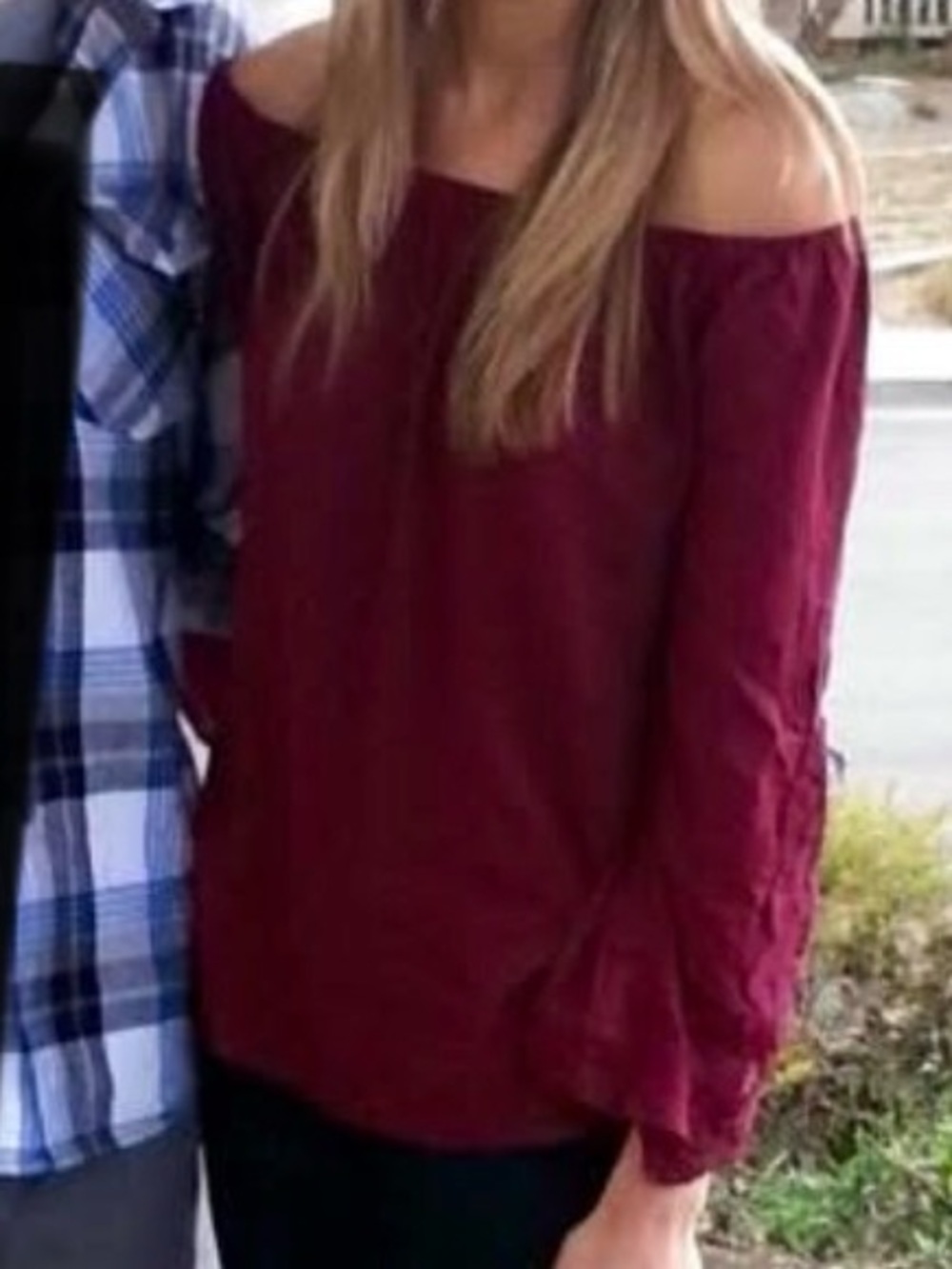 Charlotte Russe Burgundy Off-Shoulder Long Sleeve Blouse